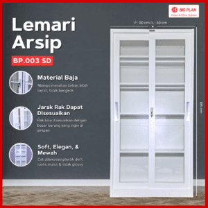 Lemari Arsip Baja 2 Pintu Kaca Sliding Door Baru (BP.003 SD)