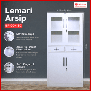 Lemari Arsip Besi Baja 4 Pintu Kaca dan Besi (BP.004 SC)