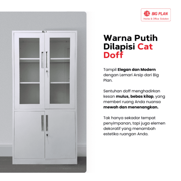 Lemari Arsip Lemari Buku 4 Pintu Kaca dan Metal doff