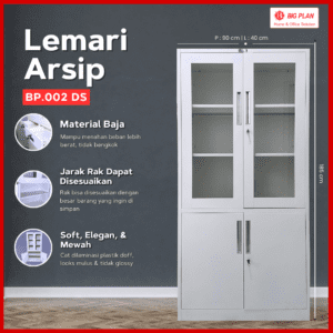 Lemari Arsip Baja Setengah Kaca dan Metal Swing Door (BP.002 DS)