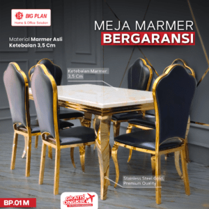 Meja Makan Marmer Besar Gold Stainless (BP.01 M)